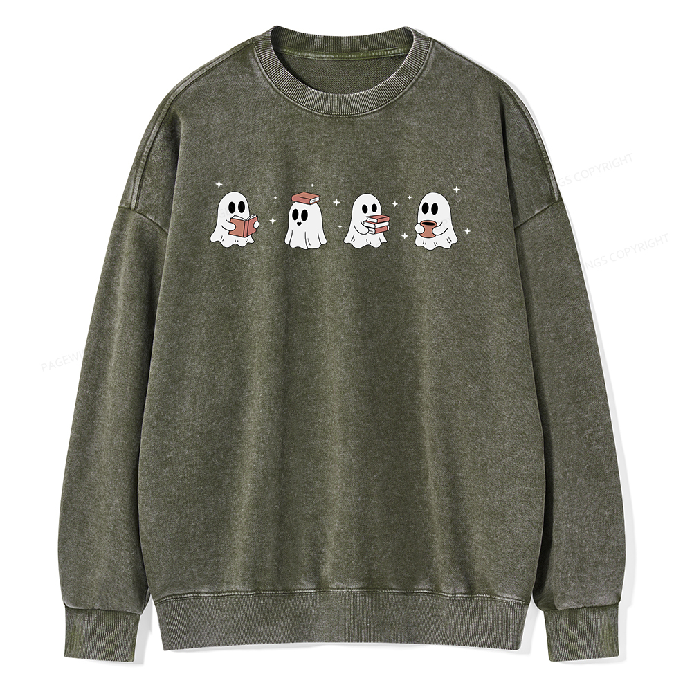 Pagewings Bookish Ghost Unisex Washed Sweatshirt