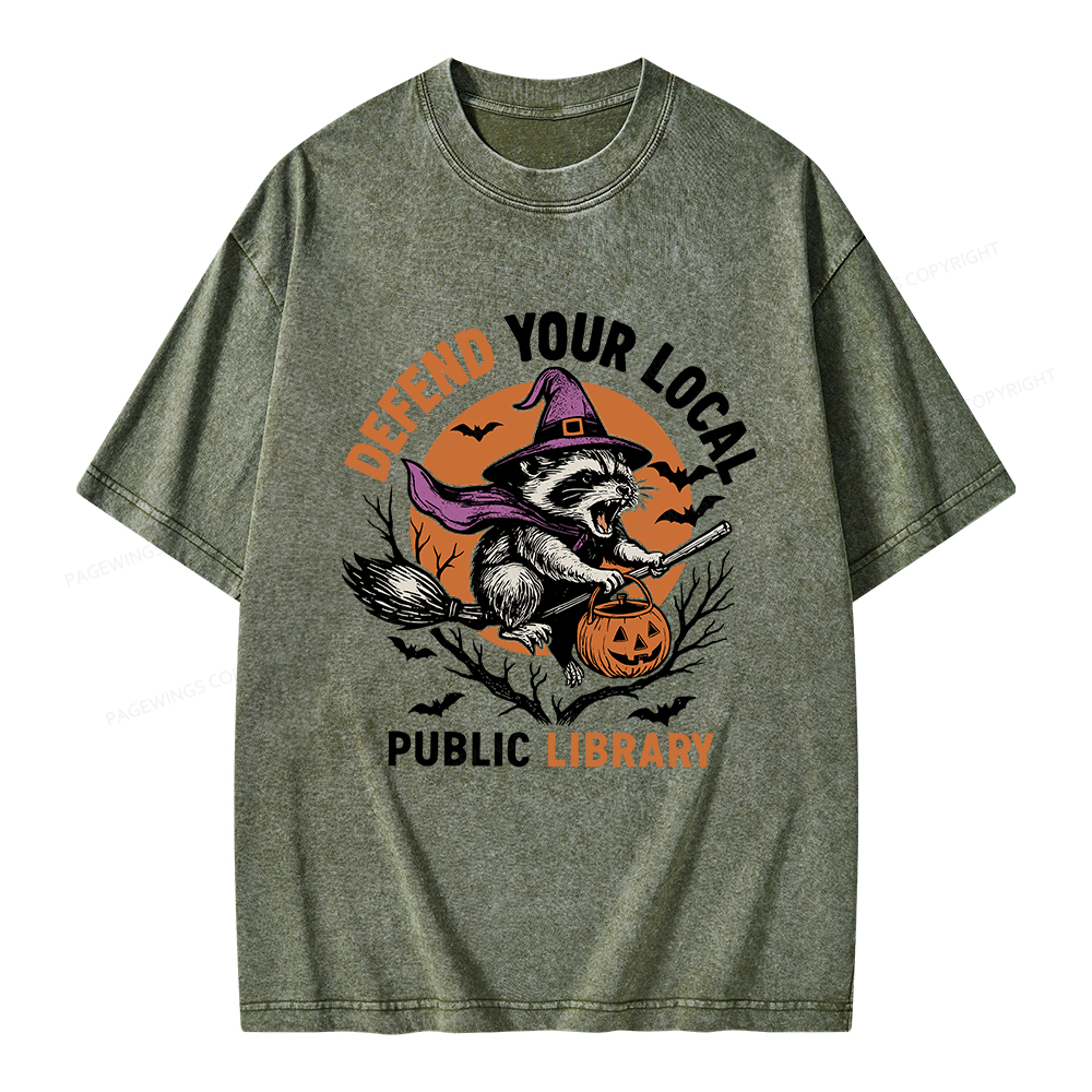 Pagewings Defend Your Local Public Library Unisex Washed T-shirt
