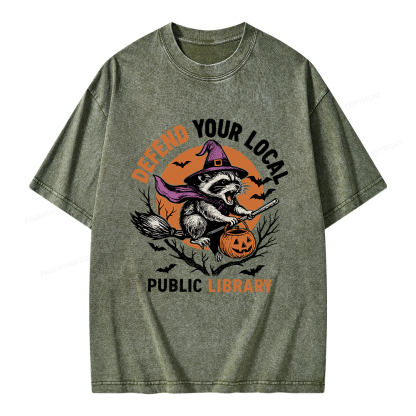 Pagewings Defend Your Local Public Library Unisex Washed T-shirt