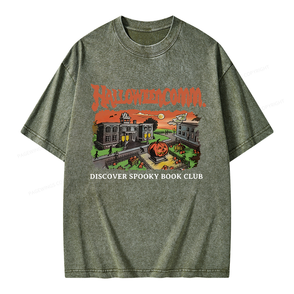 Pagewings HalloweenComm. Spooky Book Club Unisex Washed T-shirt