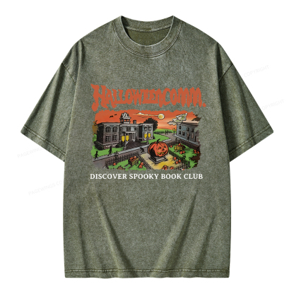Pagewings HalloweenComm. Spooky Book Club Unisex Washed T-shirt