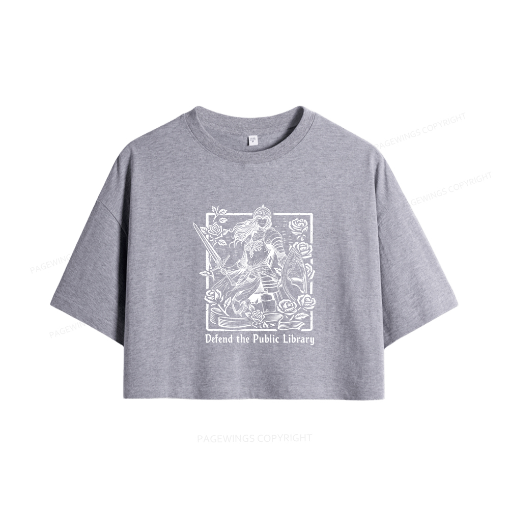 Pagewings Defend The Public Library Women Crop Tops