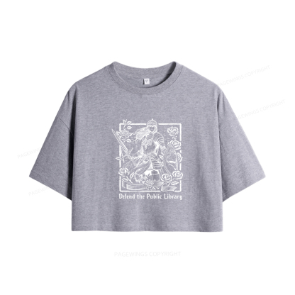 Pagewings Defend The Public Library Women Crop Tops