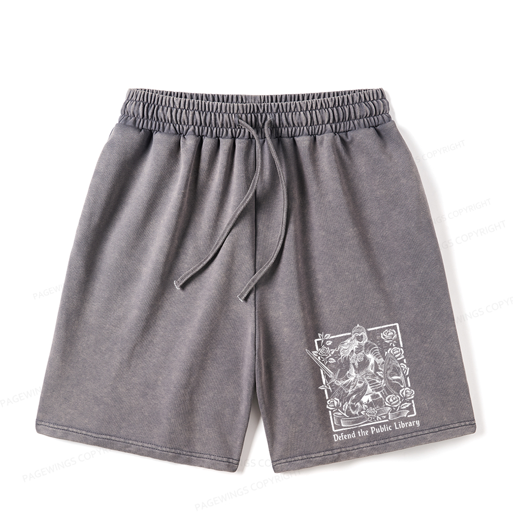 Pagewings Defend The Public Library Unisex Washed Shorts