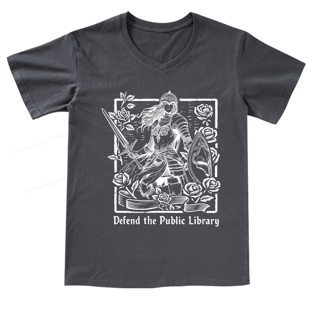 Pagewings Defend The Public Library V-neck T-shirt