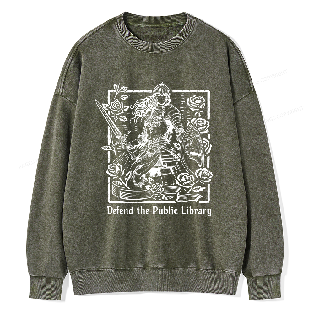 Pagewings Defend The Public Library Unisex Washed Sweatshirt