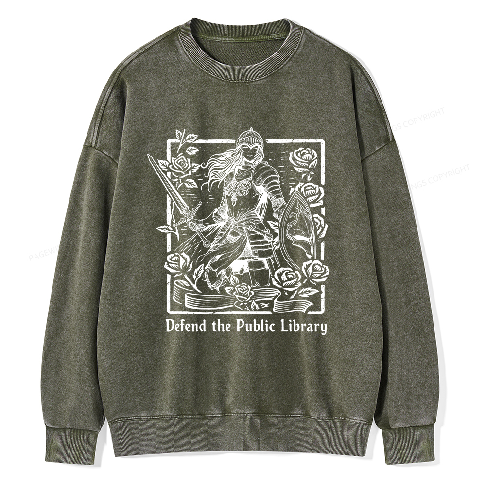 Pagewings Defend The Public Library Unisex Washed Sweatshirt