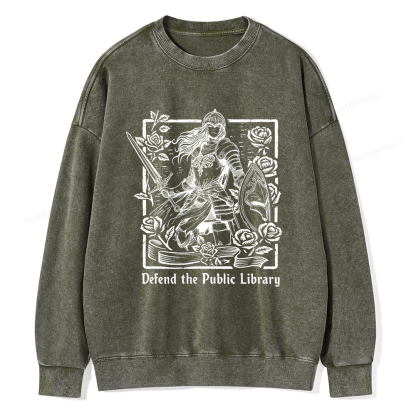 Pagewings Defend The Public Library Unisex Washed Sweatshirt