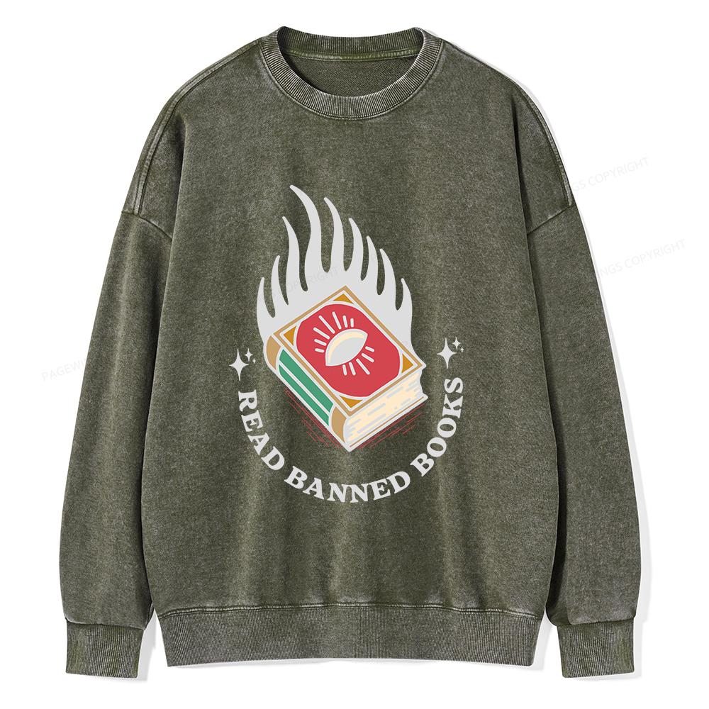 Pagewings Read Banned Books Unisex Washed Sweatshirt