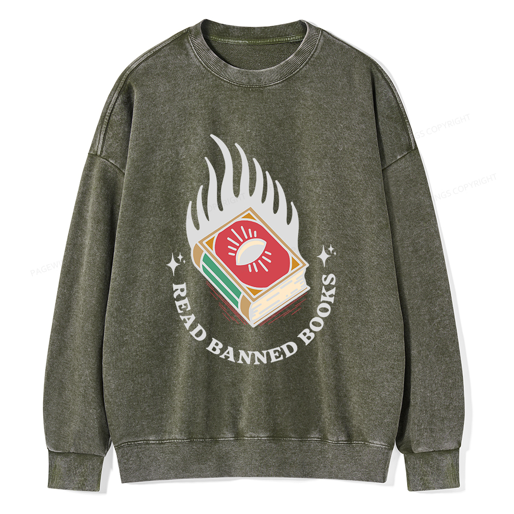 Pagewings Read Banned Books Unisex Washed Sweatshirt