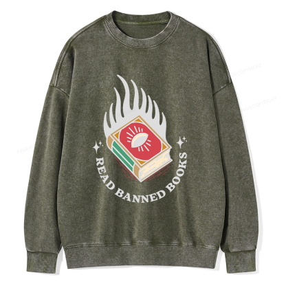 Pagewings Read Banned Books Unisex Washed Sweatshirt