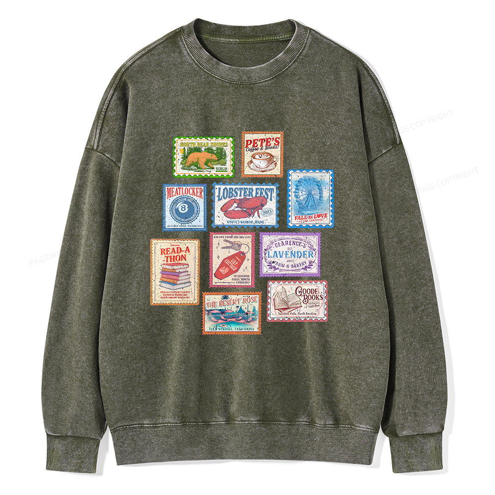 Pagewings Books Stamp Beach Read Unisex Washed Sweatshirt