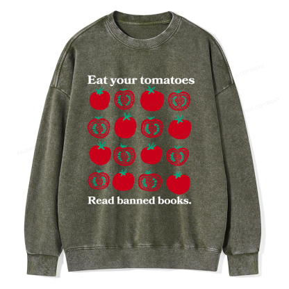 Pagewings Eat Your Tomatoes Read Banned Books Unisex Washed Sweatshirt