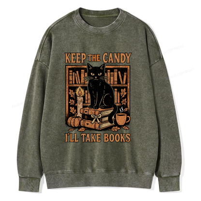 Pagewings Keep The Candy I'll Take Books Unisex Washed Sweatshirt