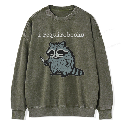 Pagewings I Require Books Unisex Washed Sweatshirt