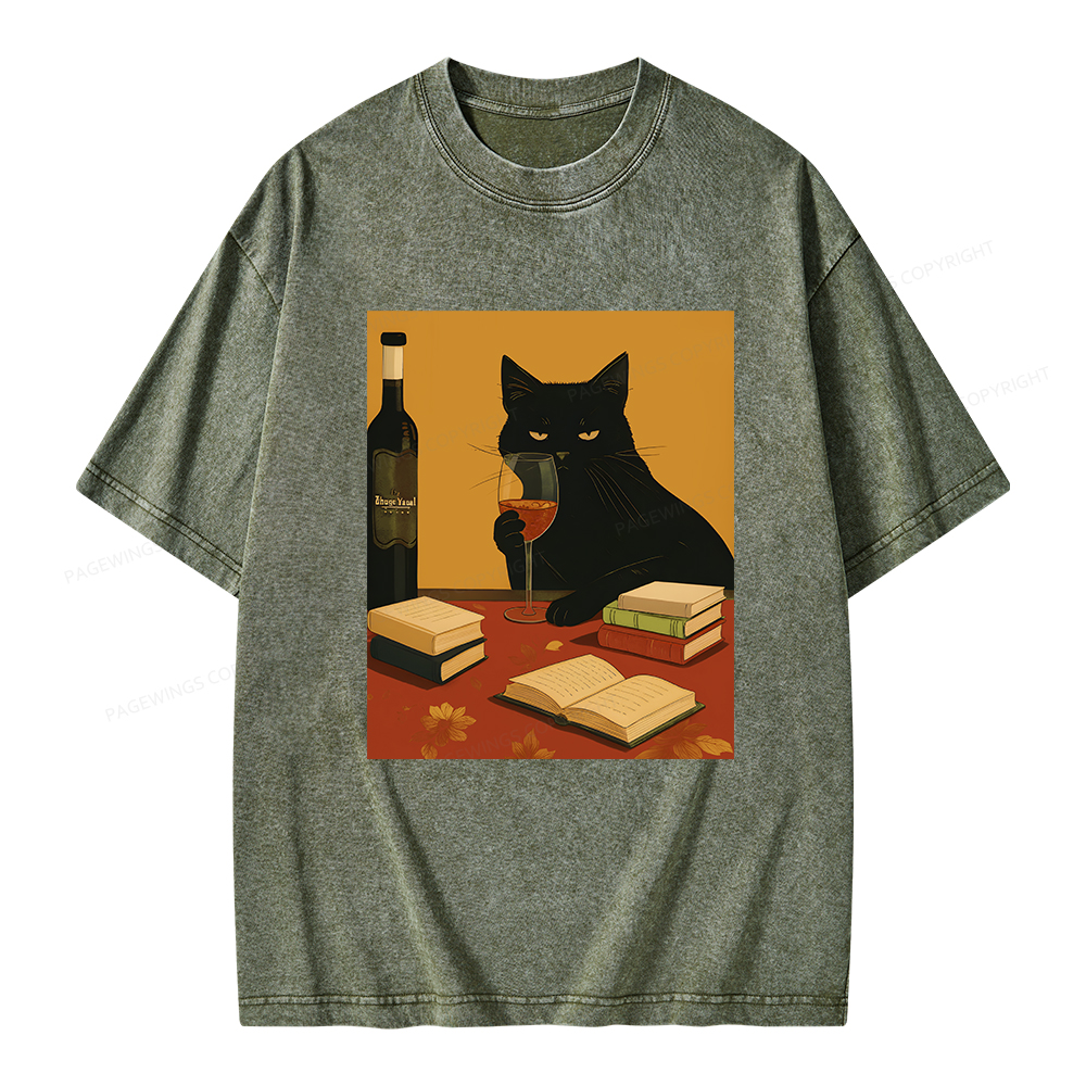 Pagewings Easily Distracted By Wine And Books Unisex Washed T-shirt