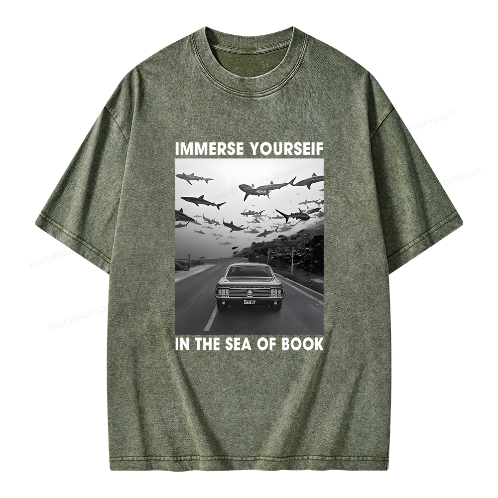 Pagewings Immerse Yourself In The Sea Of Books Unisex Washed T-shirt
