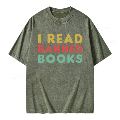 Pagewings Vintage I Read Banned Books Geek Readers T-Shirt Unisex Washed T-shirt