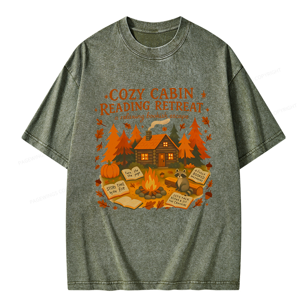 Pagewings Cozy Cabin Reading Retreat Unisex Washed T-shirt