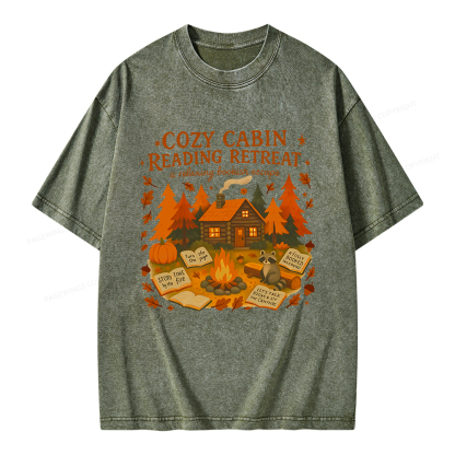 Pagewings Cozy Cabin Reading Retreat Unisex Washed T-shirt