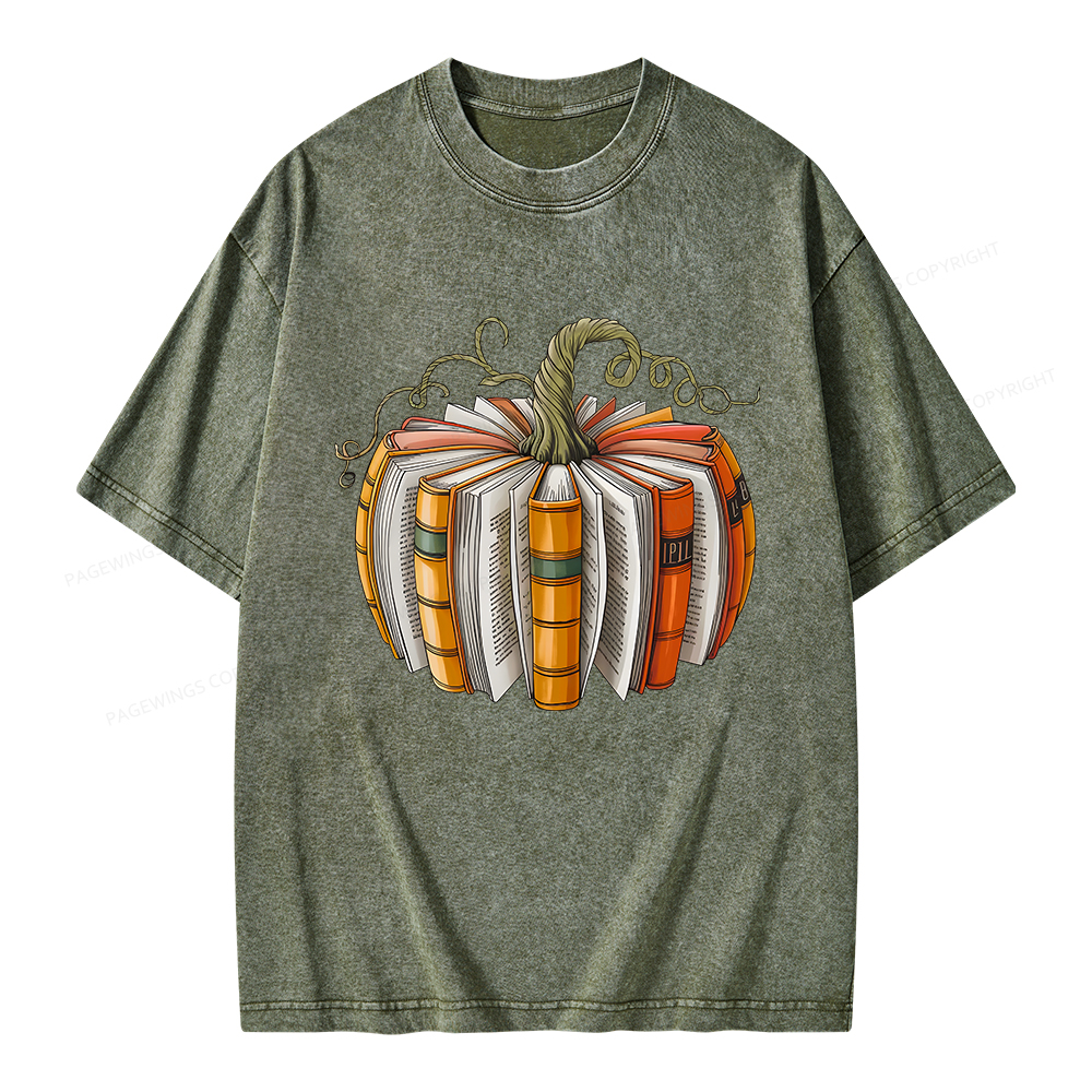 Pagewings Fall Book Pumpkin Unisex Washed T-shirt