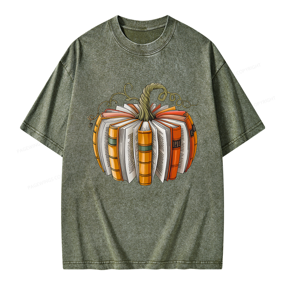 Pagewings Fall Book Pumpkin Unisex Washed T-shirt