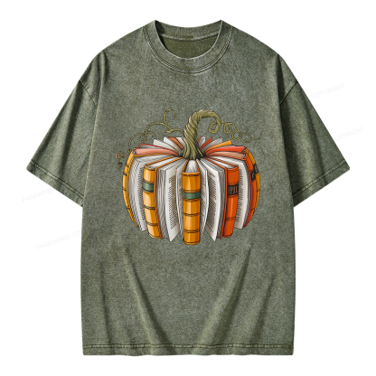 Pagewings Fall Book Pumpkin Unisex Washed T-shirt