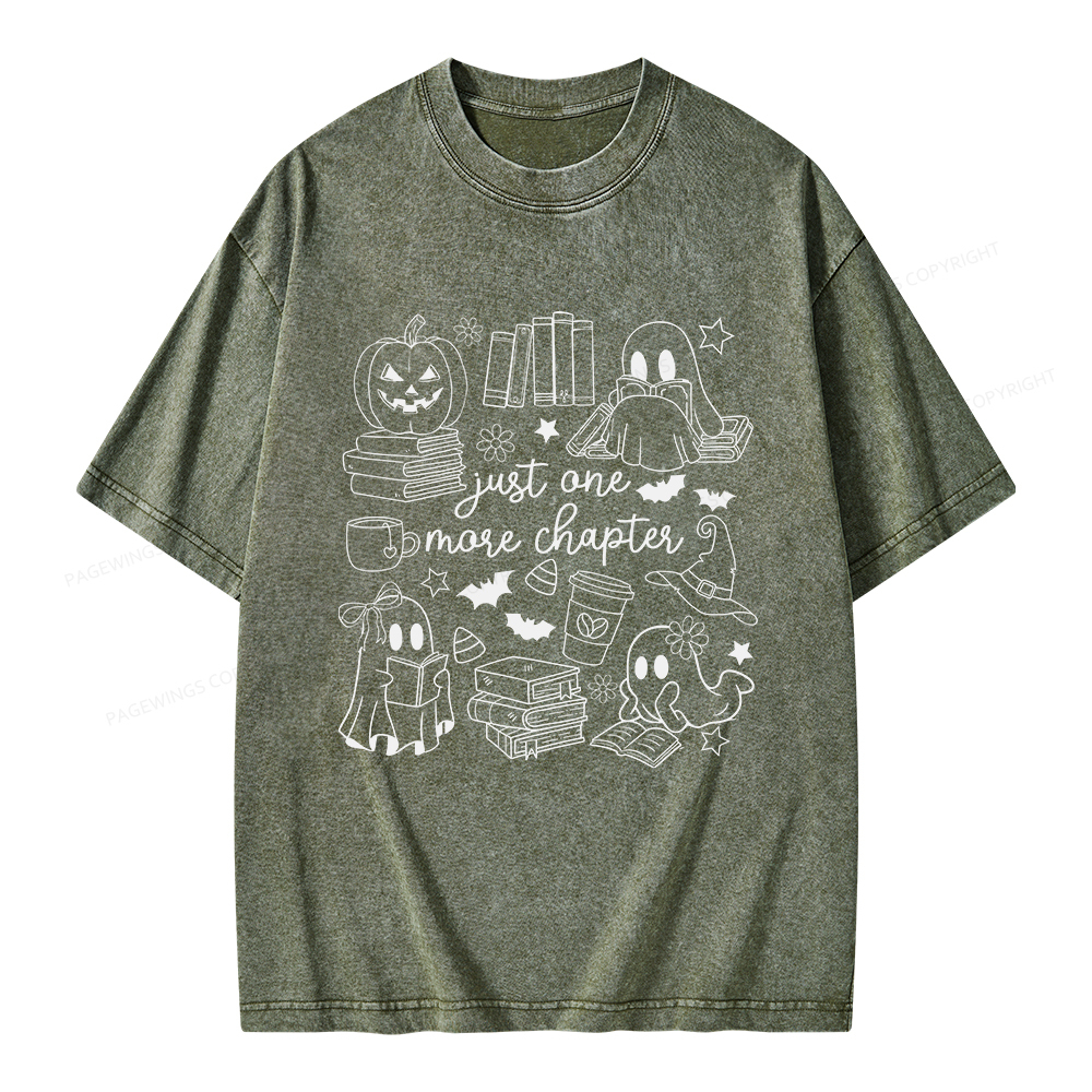 Pagewings Just One More Chapter Ghost Books Unisex Washed T-shirt