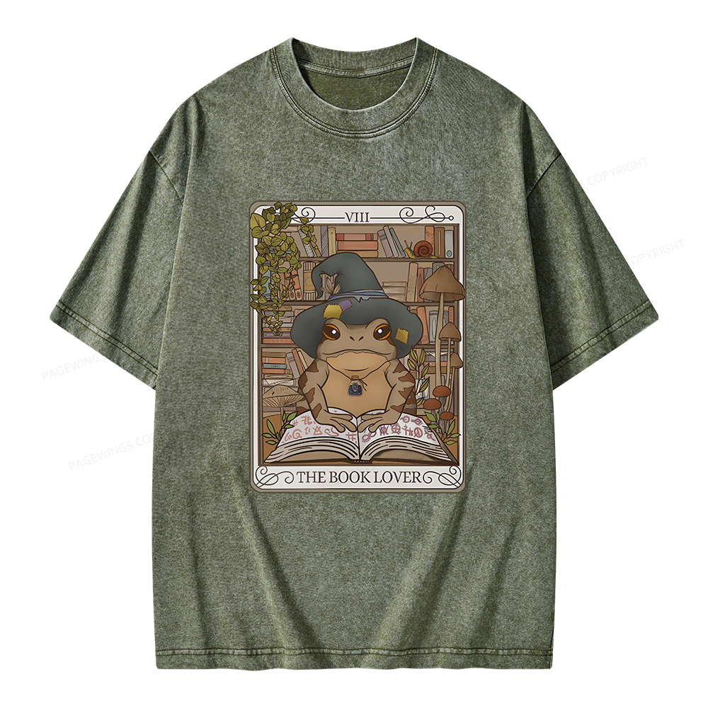 Pagewings Book Lover Frog Tarot Card Comfort Colors TShirt Unisex Washed T-shirt