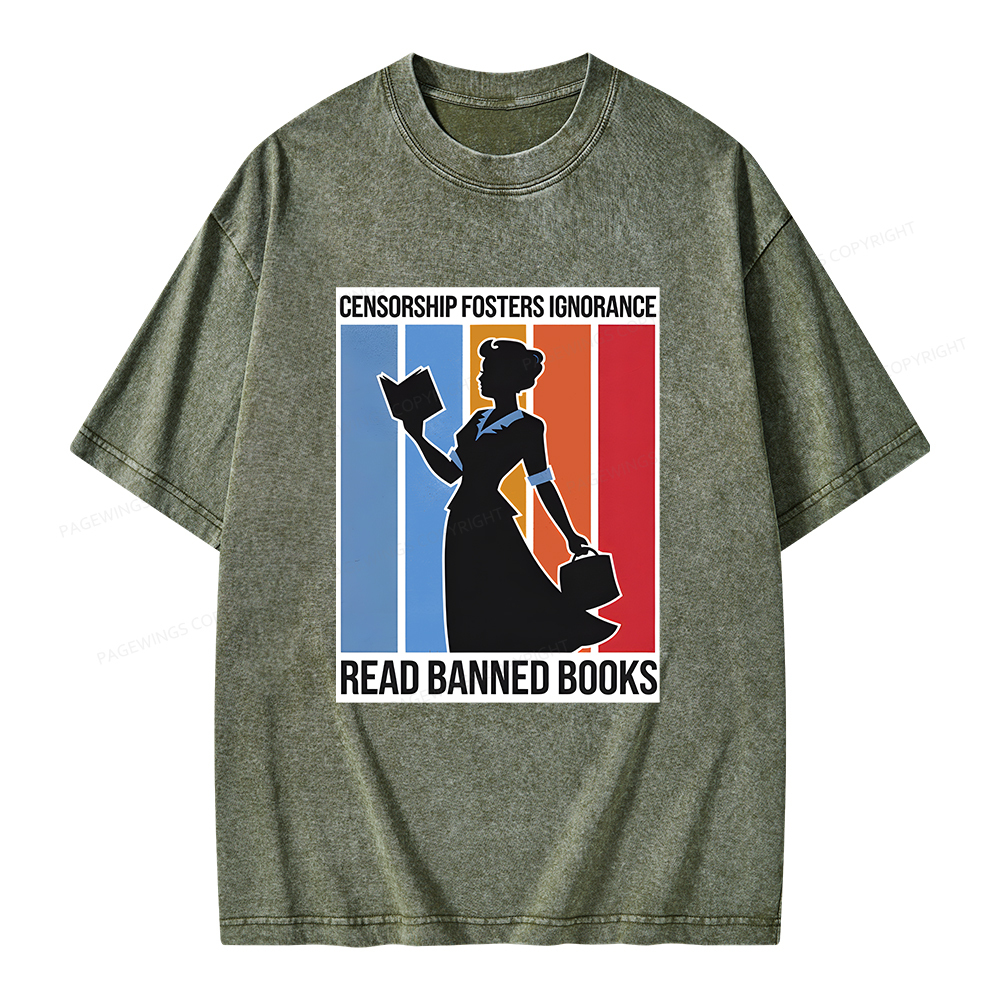 Pagewings Read Banned Books Unisex Washed T-shirt