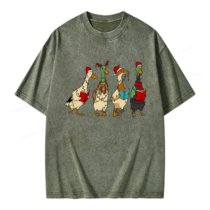 Pagewings Christmas Ducks Reading Unisex Washed T-shirt