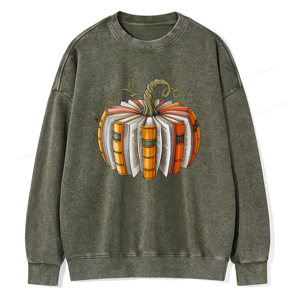 Pagewings Fall Book Pumpkin Unisex Washed Sweatshirt
