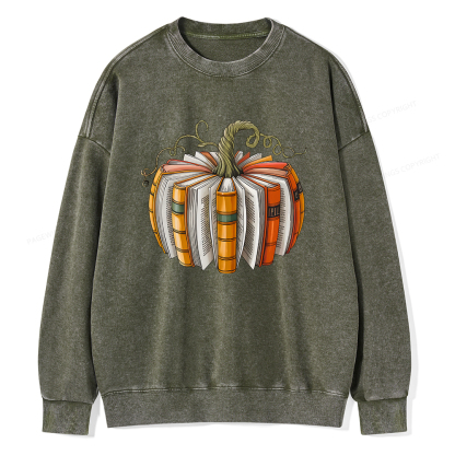 Pagewings Fall Book Pumpkin Unisex Washed Sweatshirt