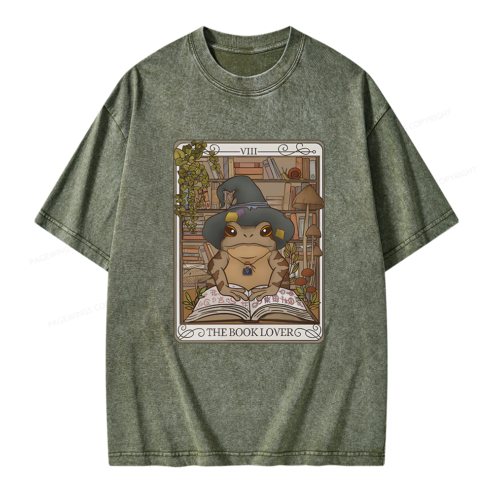 Pagewings Book Lover Frog Tarot Card Comfort Colors TShirt Unisex Washed T-shirt