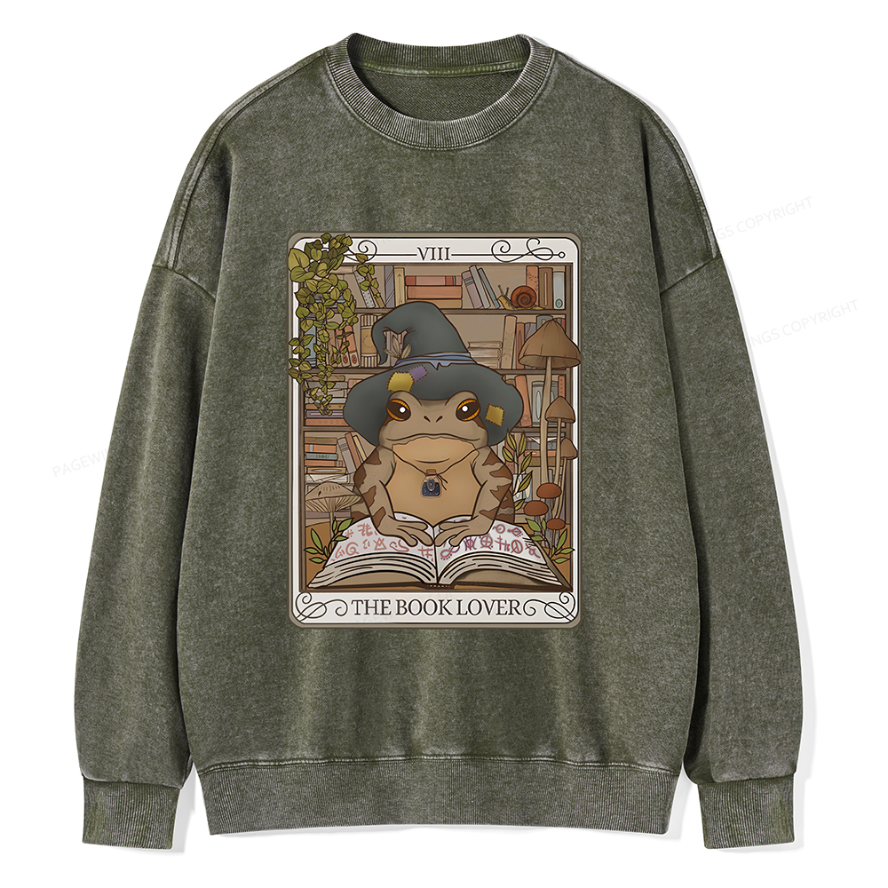 Pagewings Book Lover Frog Tarot Card Comfort Colors TShirt Unisex Washed Sweatshirt