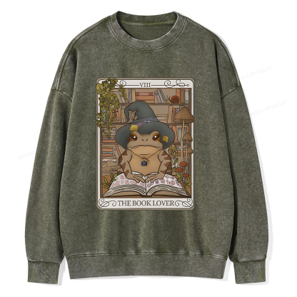Pagewings Book Lover Frog Tarot Card Comfort Colors TShirt Unisex Washed Sweatshirt