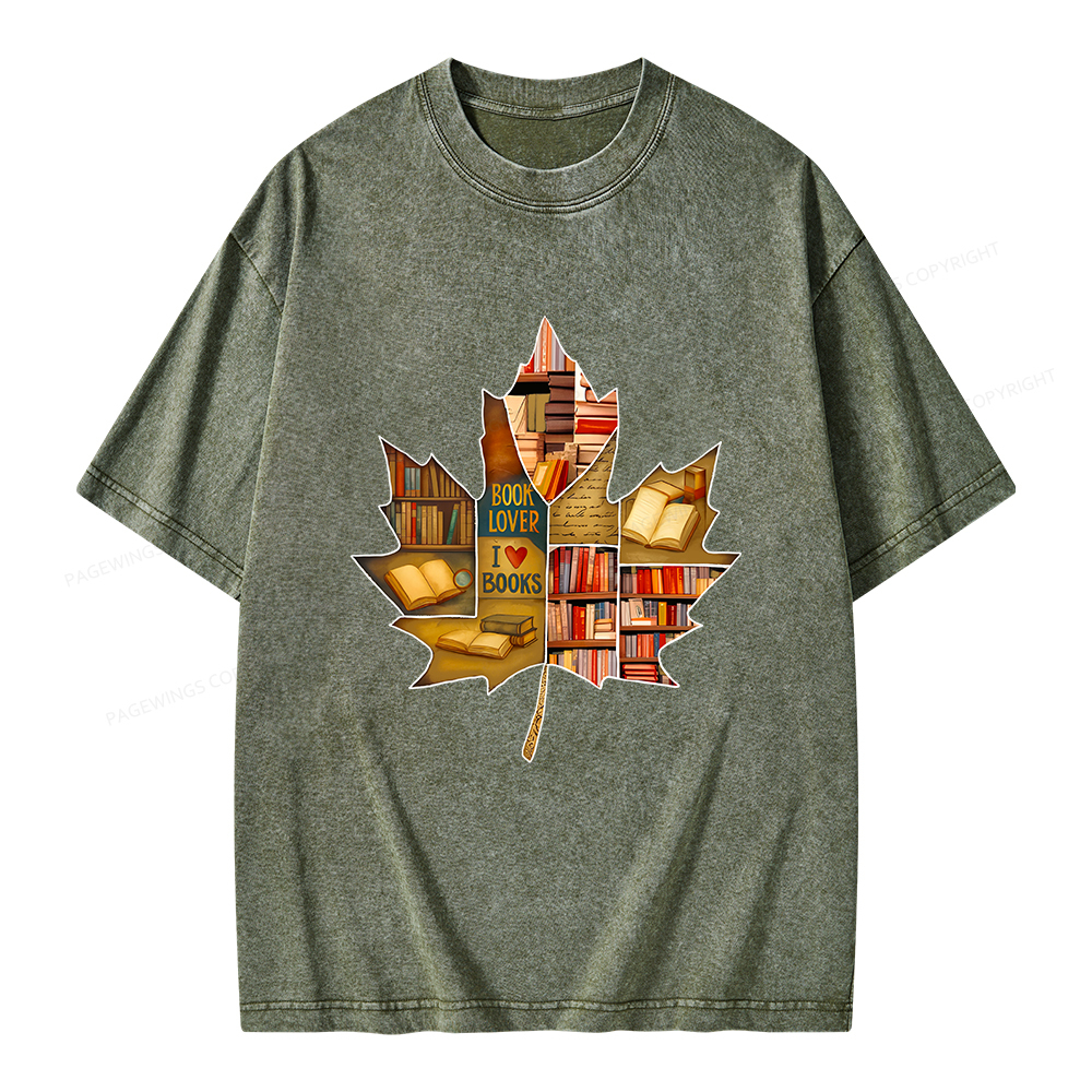 Pagewings Bookstore Puzzle Maple Leaf Unisex Washed T-shirt