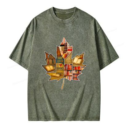 Pagewings Bookstore Puzzle Maple Leaf Unisex Washed T-shirt