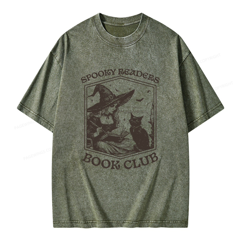 Pagewings Spooky Readers Book Club Unisex Washed T-shirt