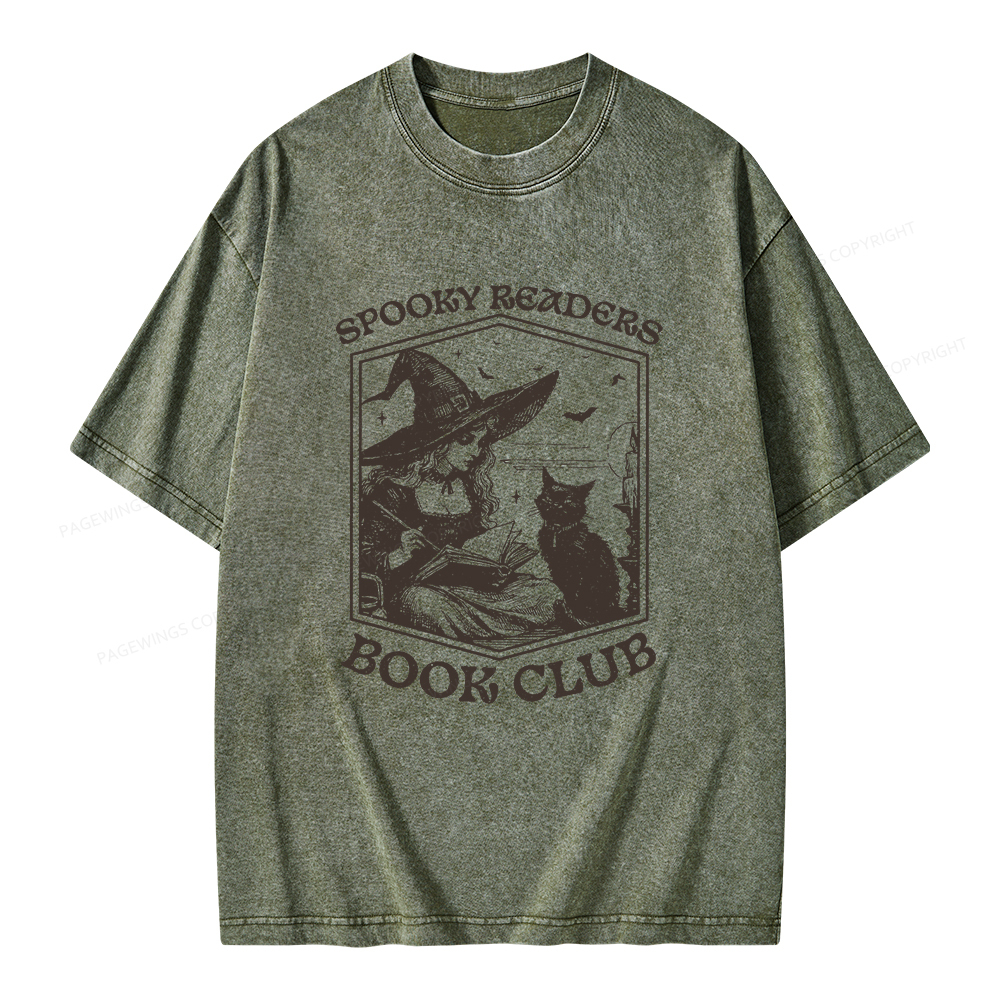Pagewings Spooky Readers Book Club Unisex Washed T-shirt