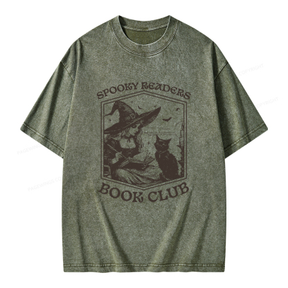 Pagewings Spooky Readers Book Club Unisex Washed T-shirt