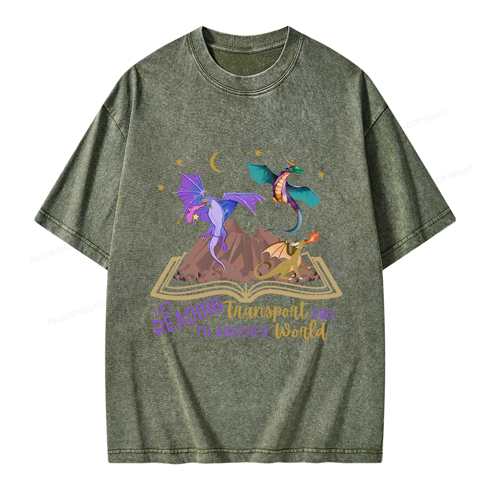 Pagewings Let Reading Transport You To Another World Unisex Washed T-shirt