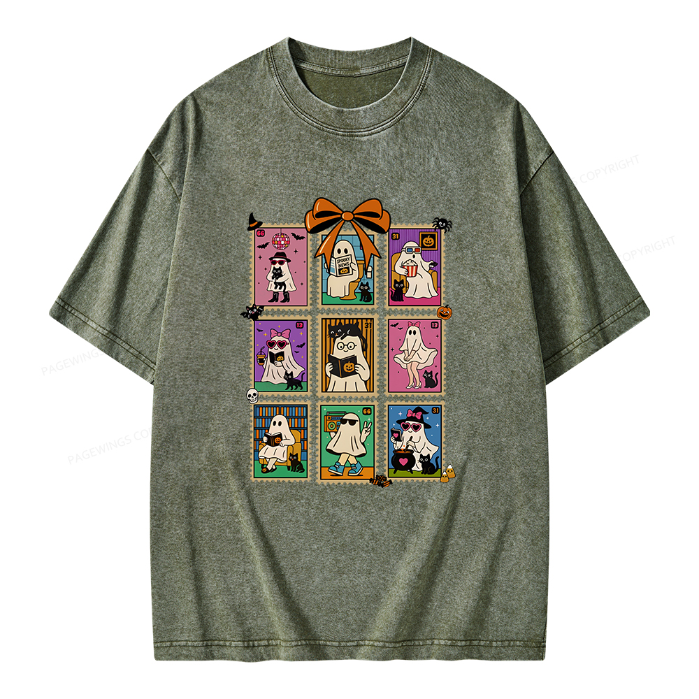 Pagewings Halloween Ghost Unisex Washed T-shirt