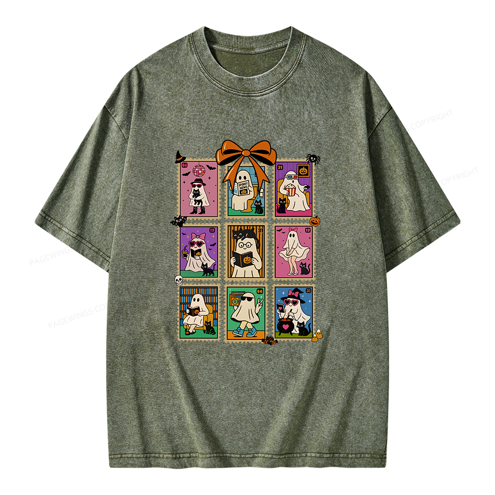 Pagewings Halloween Ghost Unisex Washed T-shirt
