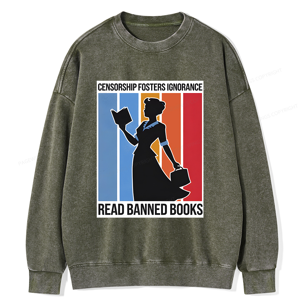 Pagewings Read Banned Books Unisex Washed Sweatshirt