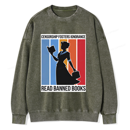 Pagewings Read Banned Books Unisex Washed Sweatshirt