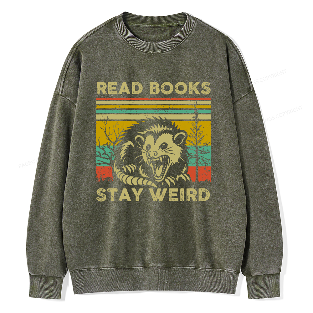 Pagewings Read Books Stay Weird Unisex Washed Sweatshirt