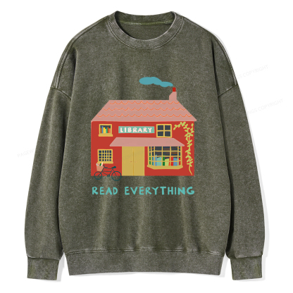 Pagewings Read Everything T-Shirt Unisex Washed Sweatshirt
