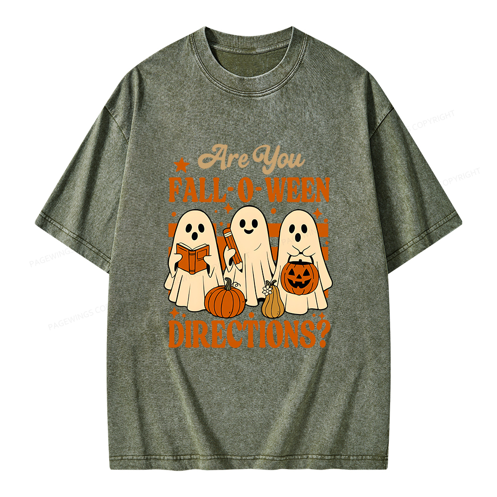 Pagewings Are You Fall O Ween Directions Unisex Washed T-shirt