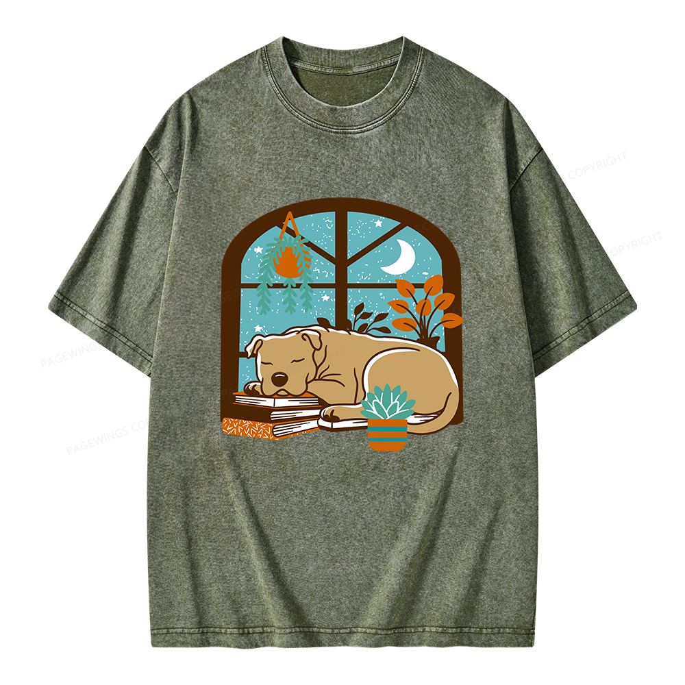 Pagewings Sleepy Pit Bull Terrier  Unisex Washed T-shirt